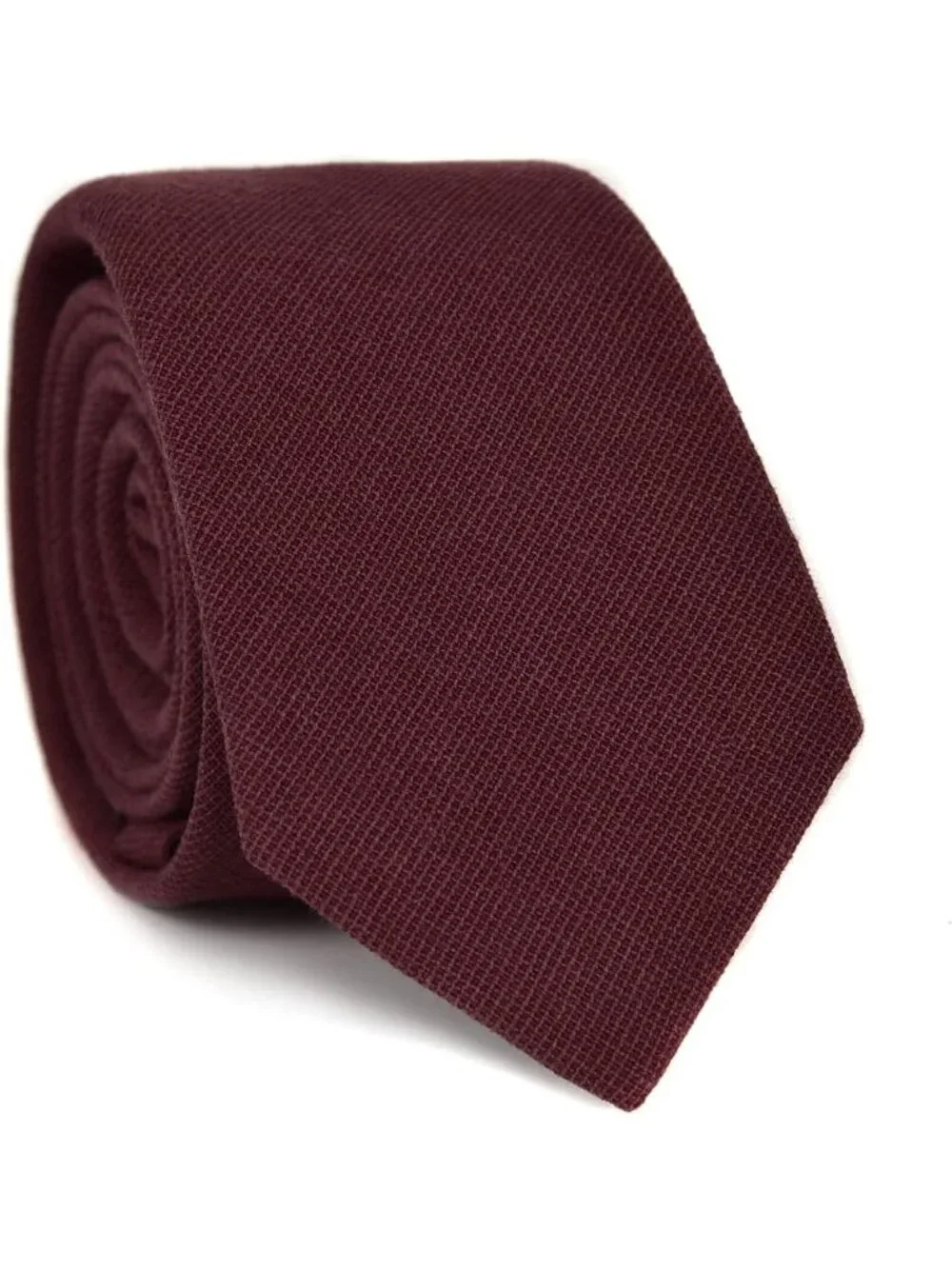 Mens Merlot Solid Heather Cotton Linen Textured Formal Slim Necktie For Business
